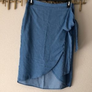 Zara denim wrap midi skirt